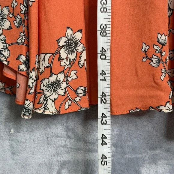 New Nanette Lepore Dress Womens 4 Orange Floral Crepe V Neck Pleated Slip - Picture 8 of 9